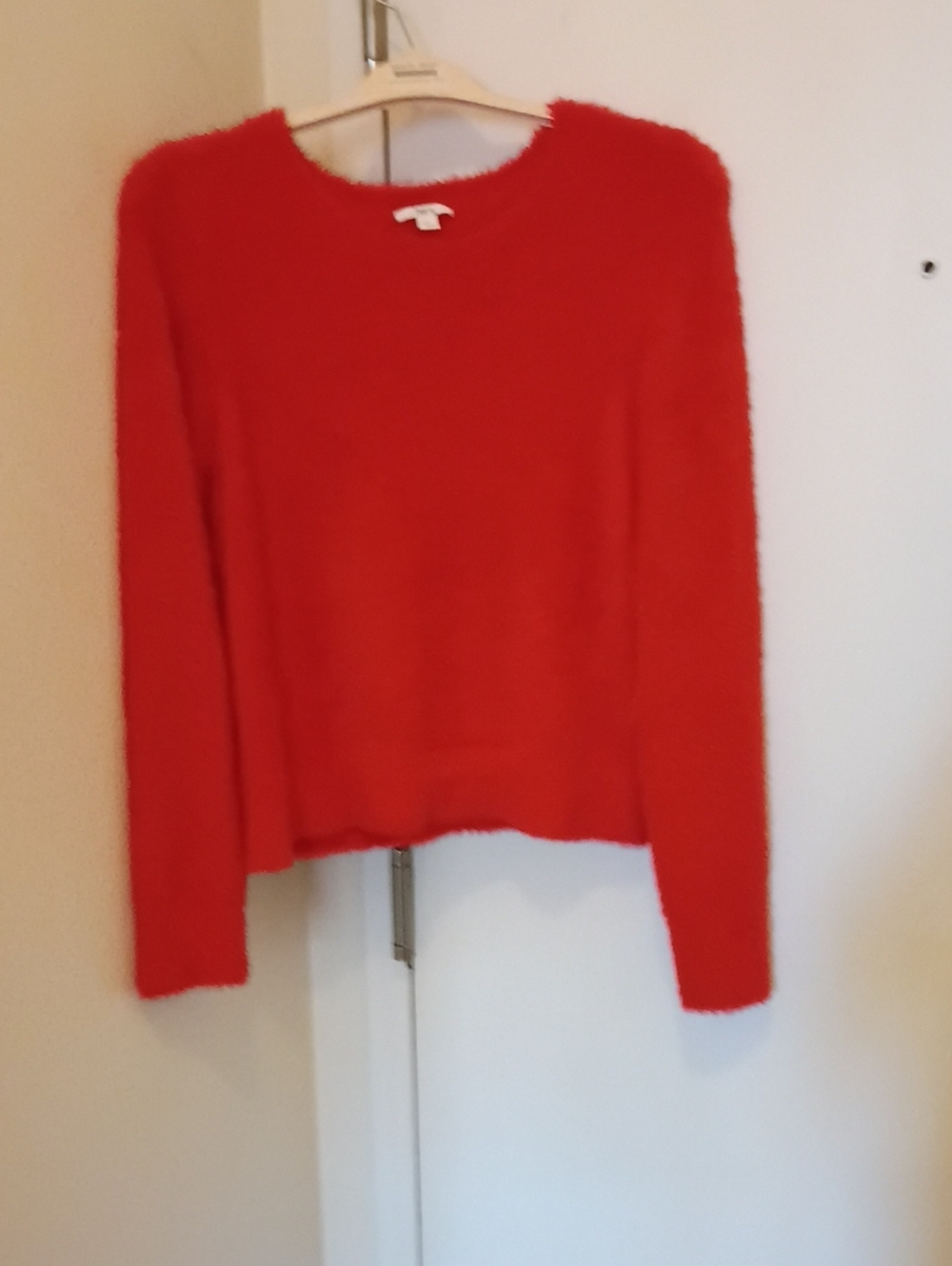 Bar III Bright Red Fuzzy Crewneck Sweater